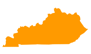 An orange graphic of the state of Kentucky