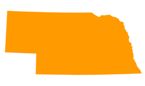 An orange graphic of the state of Nebraska